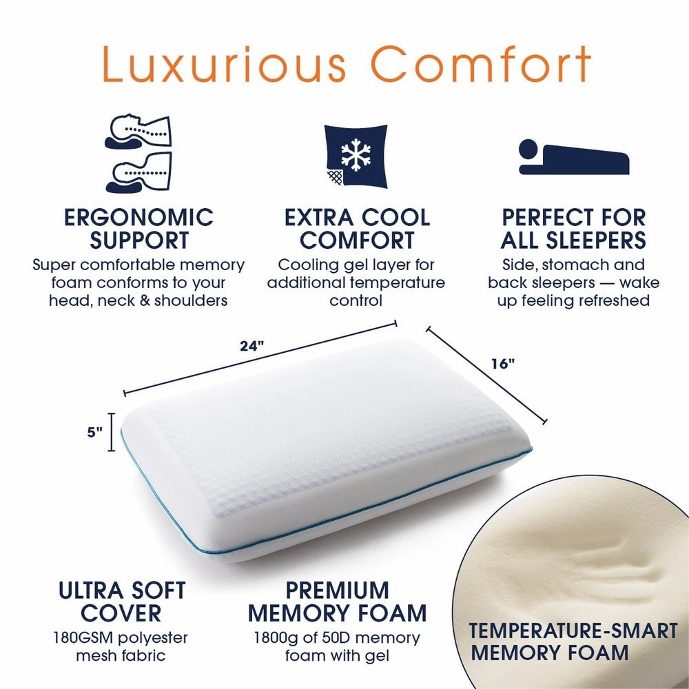 Cheer Collection Memory Foam Pillow with Gel - White
