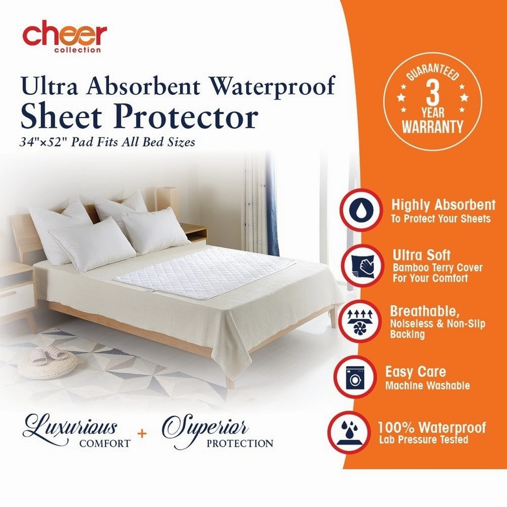 Cheer Collection Terry Rayon from Bamboo Large Waterproof Protector Pad for Adults and Children - White