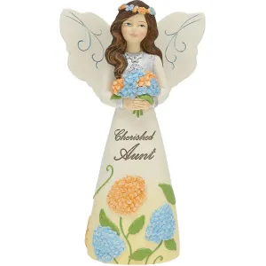Cherished Aunt 5" Angel Figurine Holding Hydrangeas Decorative Mirror,Home Decor Mirror