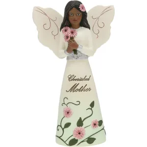 Cherished Mother 5" Ebony Angel Figurine Holding Daisies Decorative Mirror,Home Decor Mirror