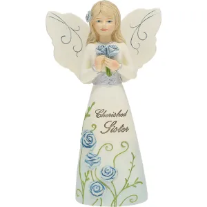 Cherished Sister 5" Angel Figurine Holding Roses Decorative Mirror,Home Decor Mirror