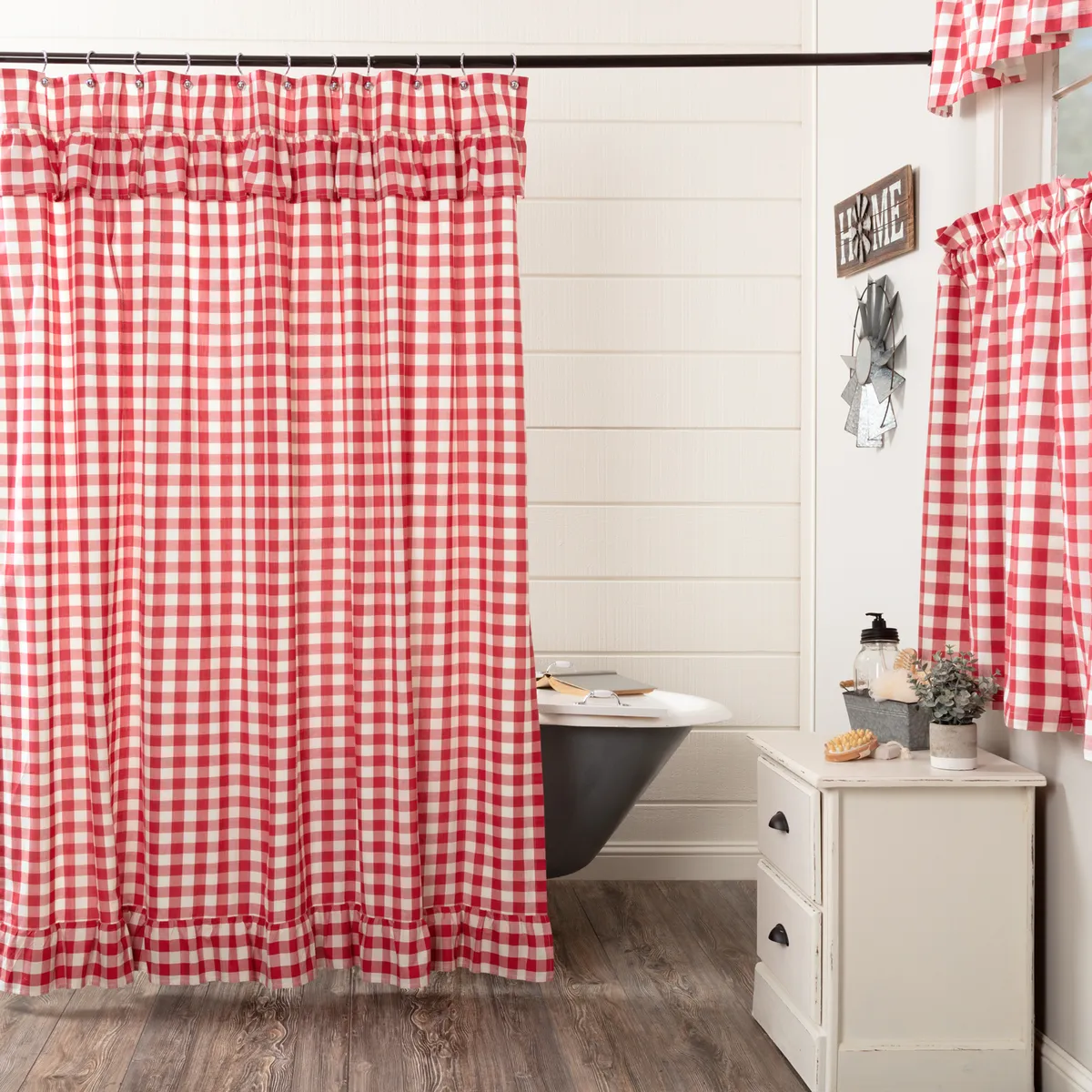 Cherry Ann Buffalo Check Ruffled Shower Curtain Lighting,Lamps Fixtures