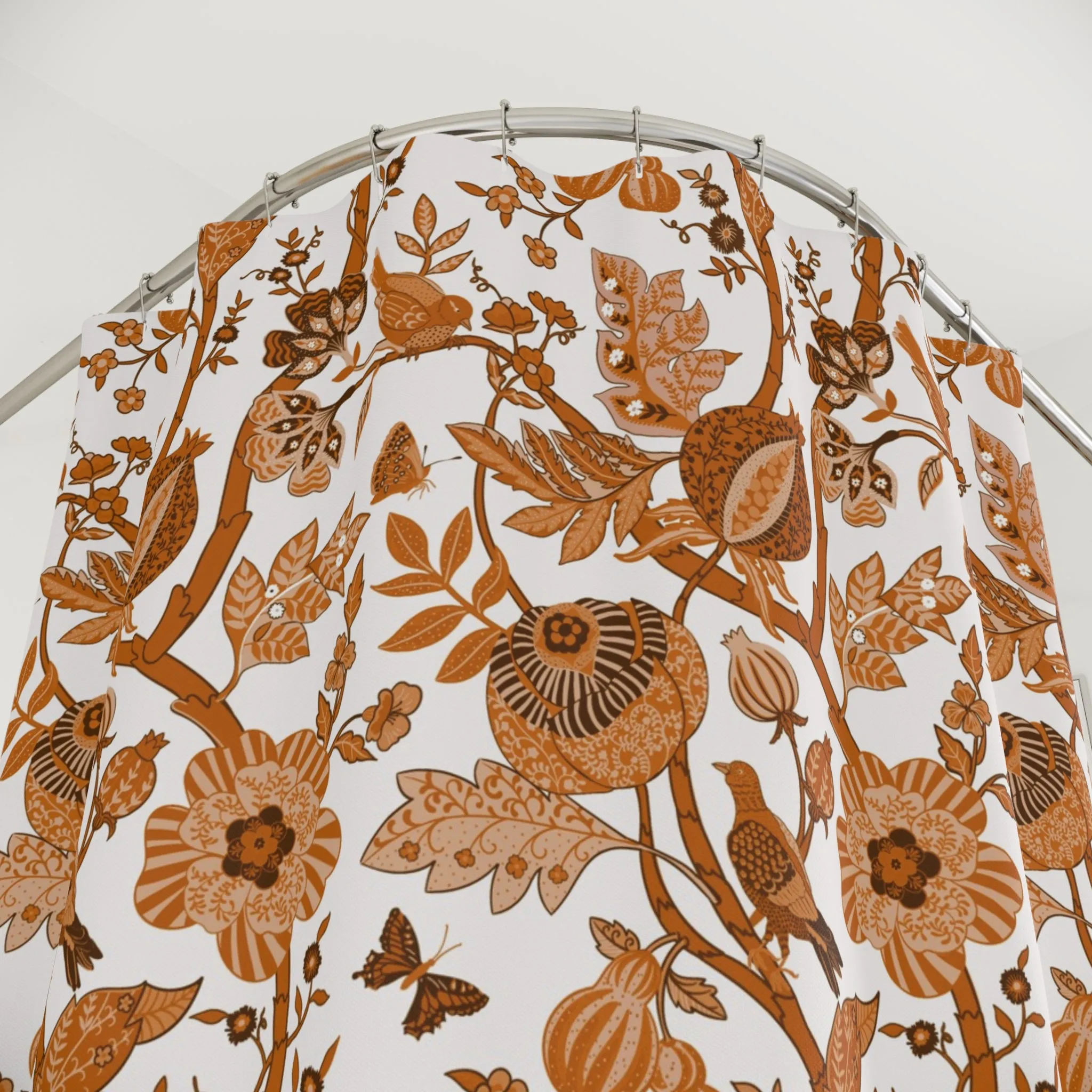 Chinoiserie Floral Shower Curtain | Burnt Orange White
