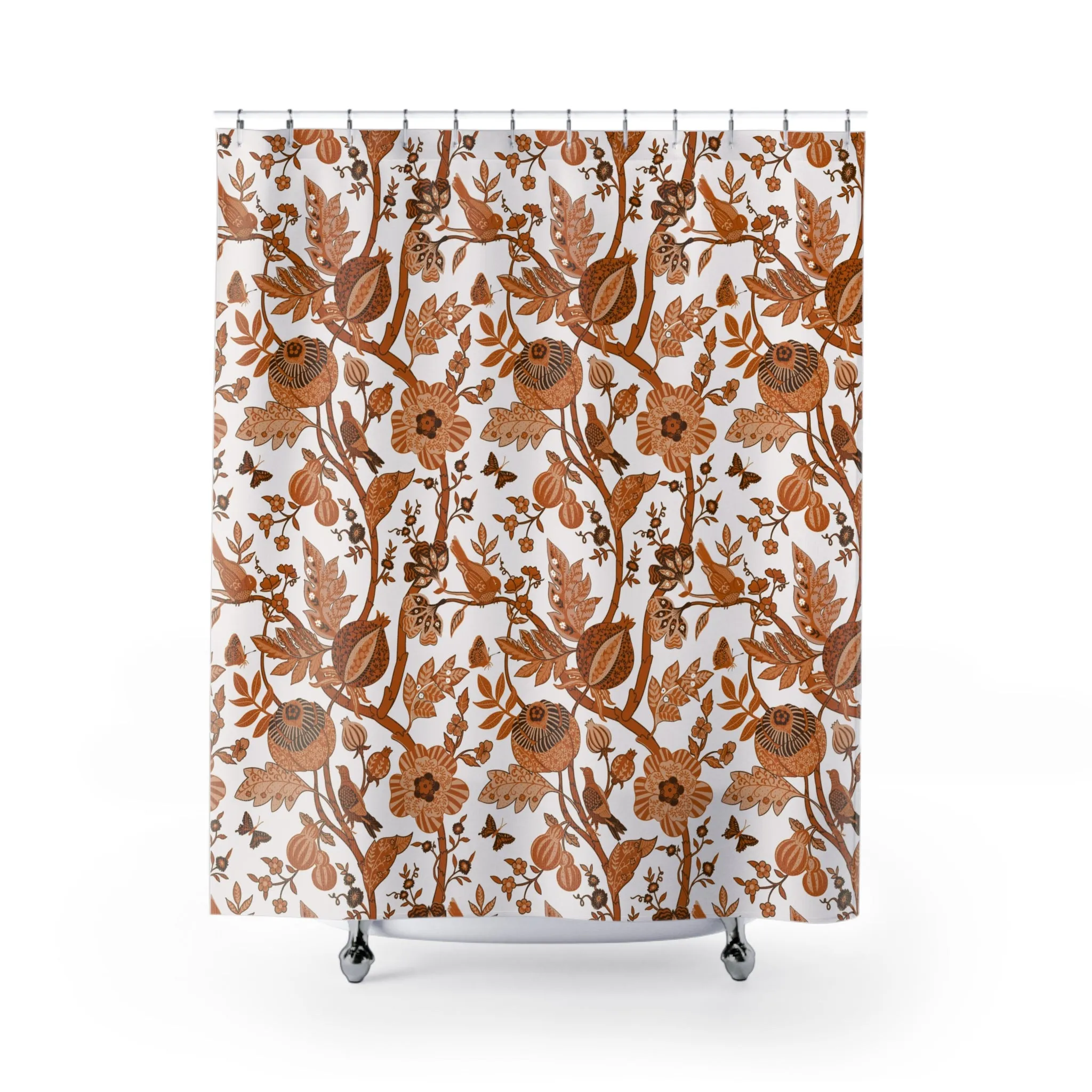 Chinoiserie Floral Shower Curtain | Burnt Orange White Lighting,Home Lighting