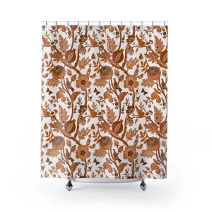 Chinoiserie Floral Shower Curtain | Burnt Orange White Lighting,Home Lighting