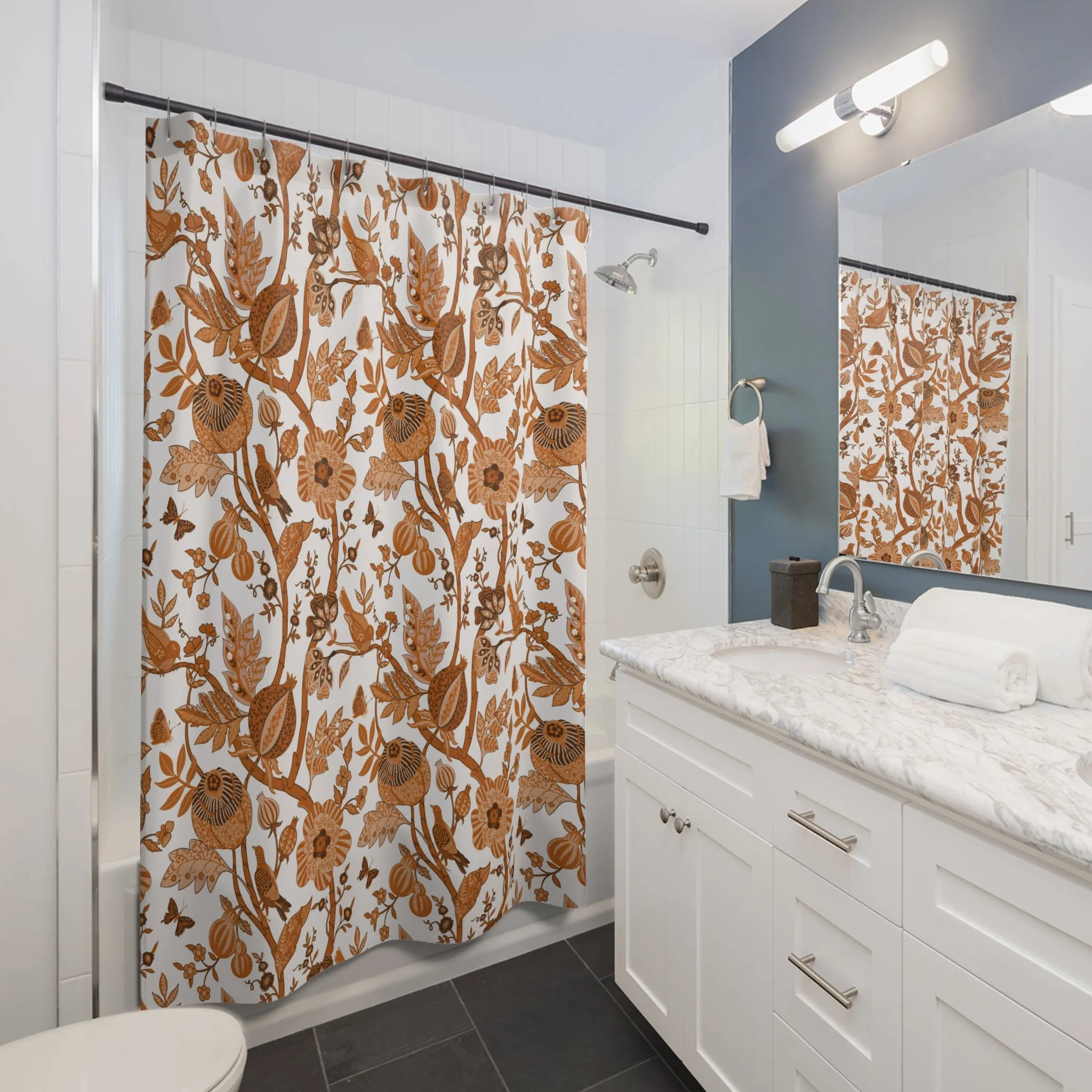 Chinoiserie Floral Shower Curtain | Burnt Orange White