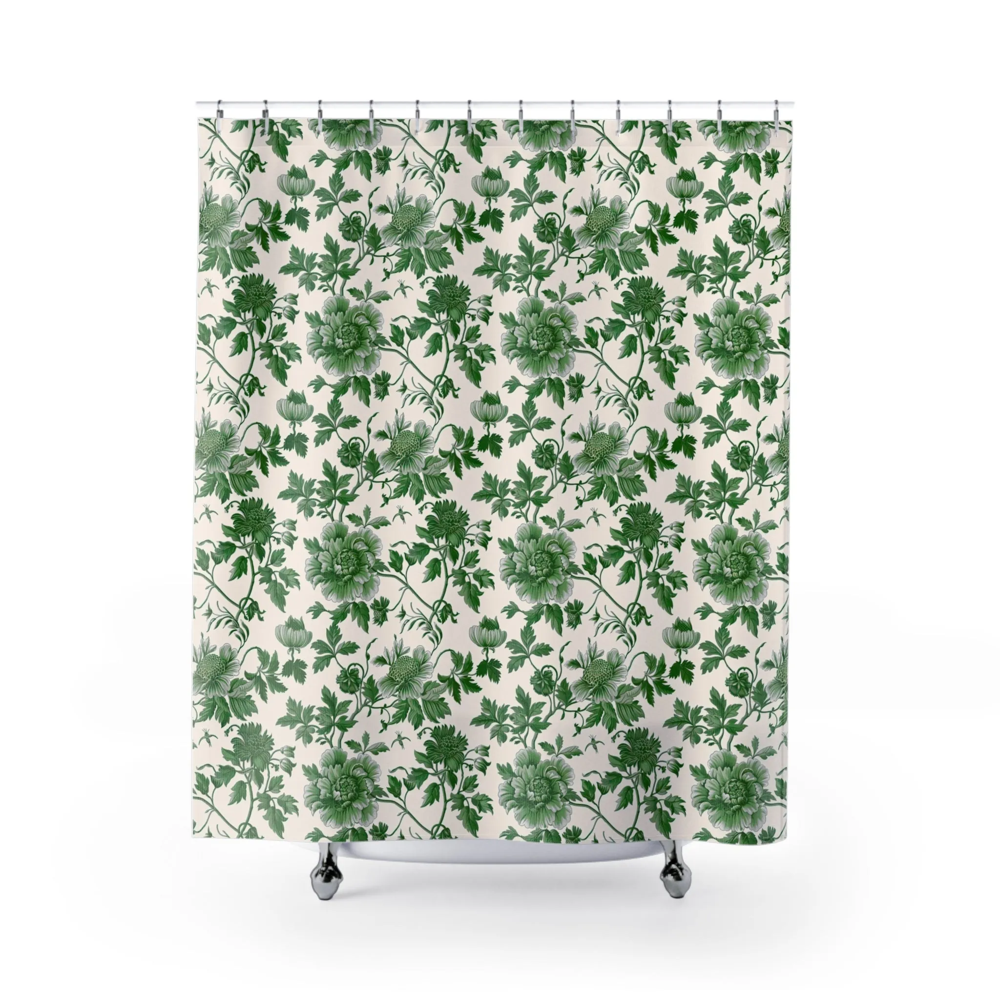 Chinoiserie Shower Curtain | Forest Green Floral, Vintage Lighting,Home Lighting