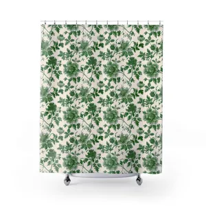 Chinoiserie Shower Curtain | Forest Green Floral, Vintage Lighting,Home Lighting