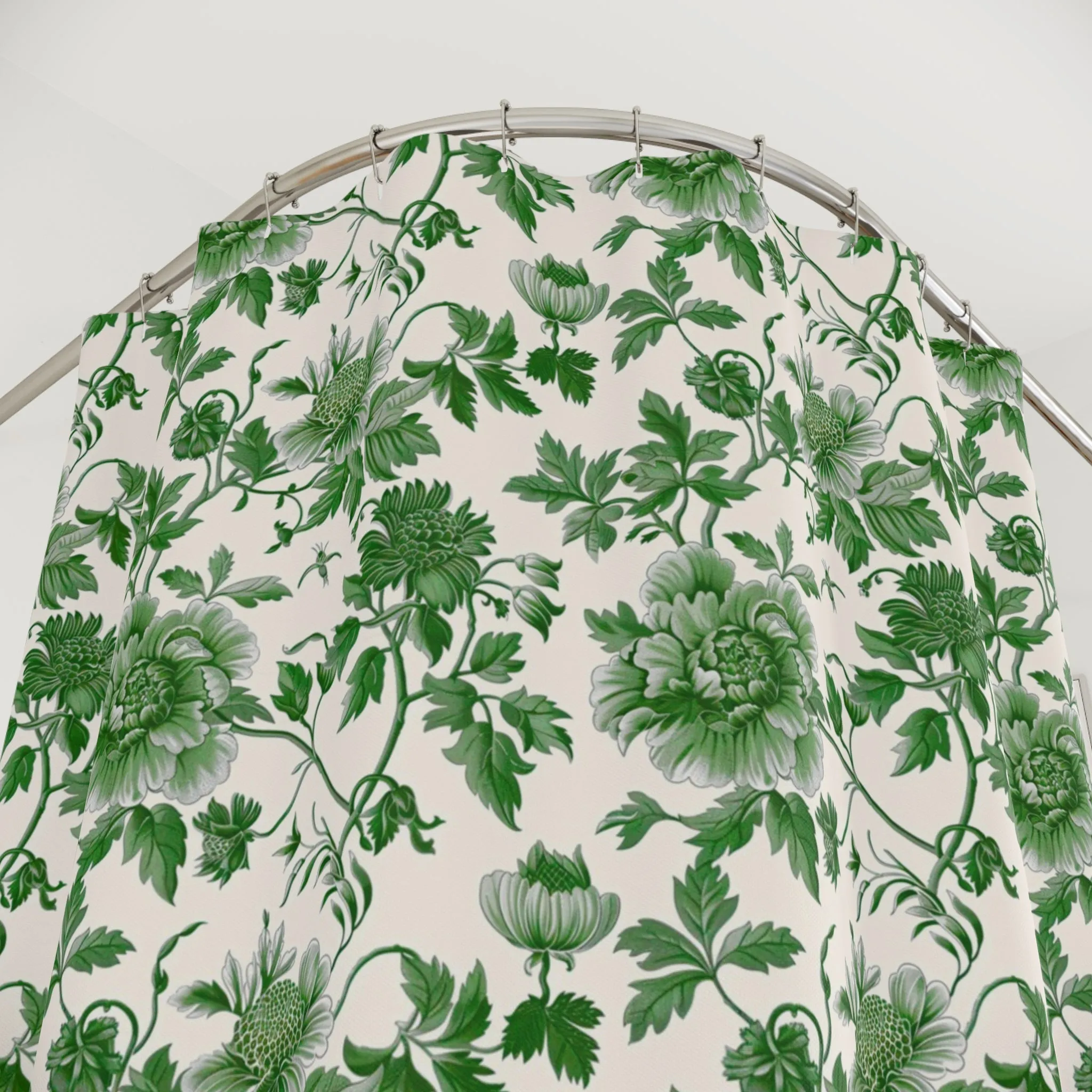 Chinoiserie Shower Curtain | Forest Green Floral, Vintage