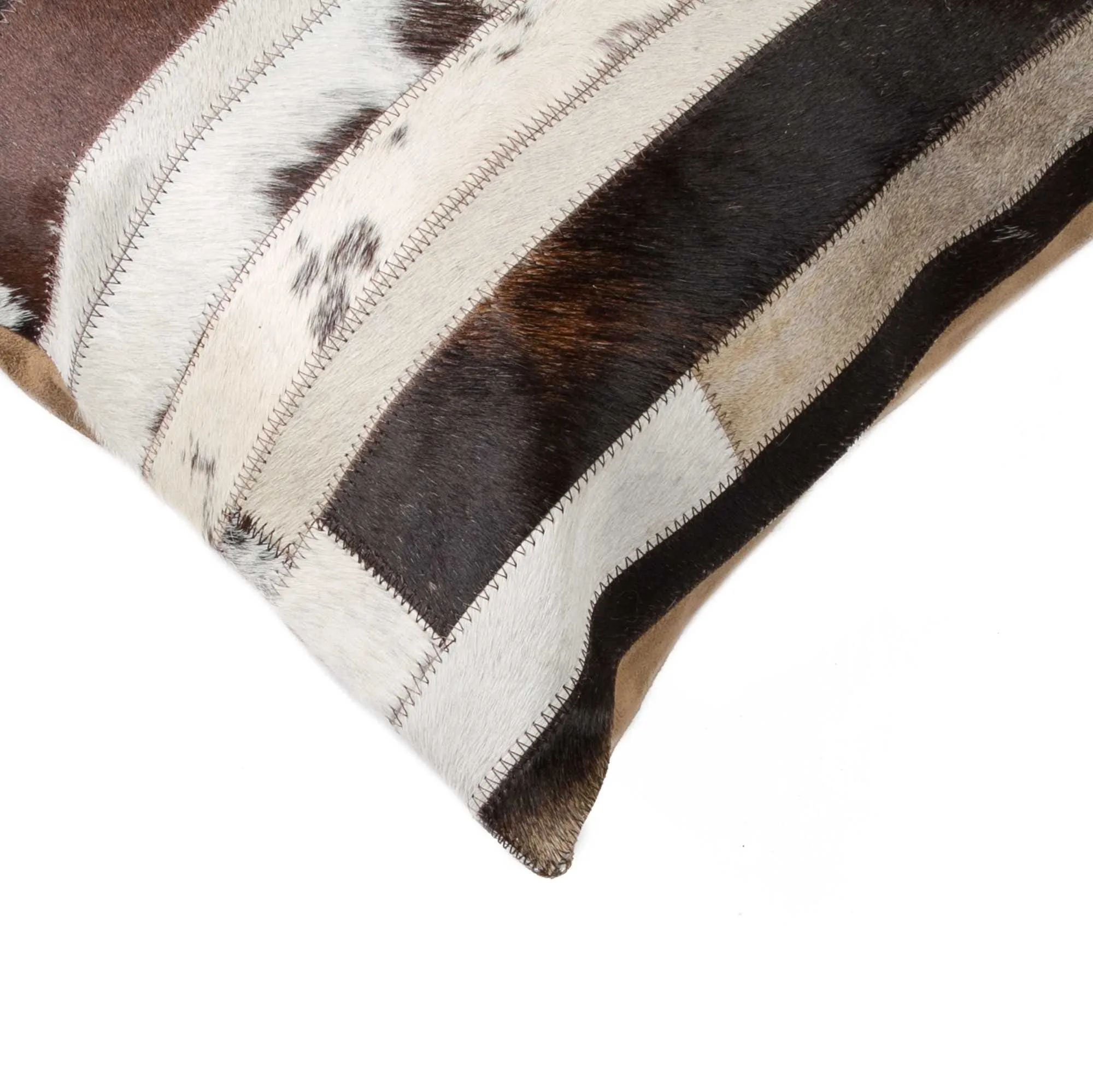 Chocolate and Natural Cowhide Patchwork Pillow