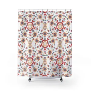 Christmas Shower Curtain | Beige Red White Nordic Floral Patterns Lighting,Home Lighting