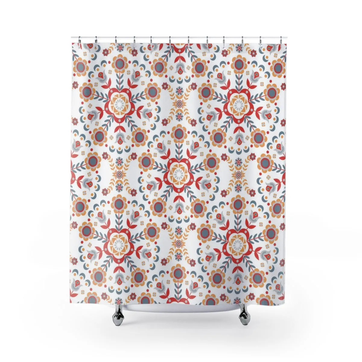 Christmas Shower Curtain | Beige Red White Nordic Floral Patterns Lighting,Home Lighting