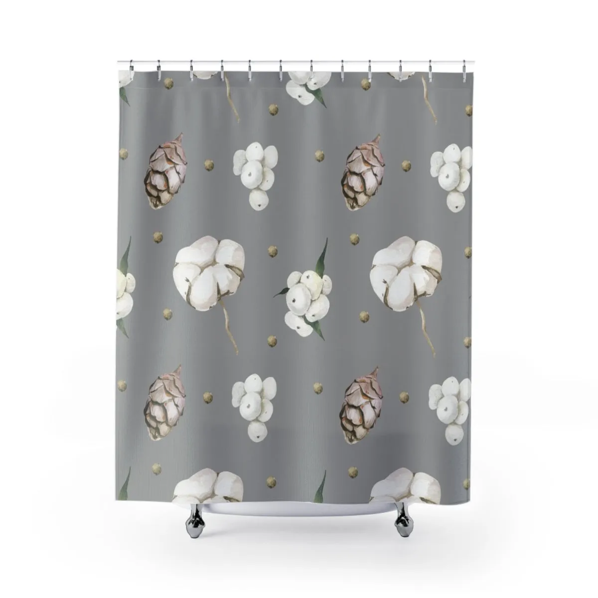 Christmas Shower Curtain | Gray Cotton Flowers Lighting,Home Lighting