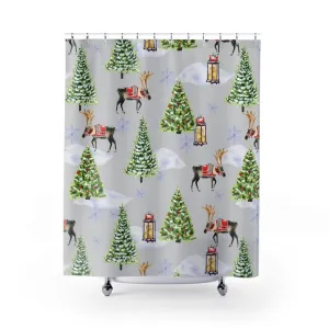 Christmas Shower Curtain | Gray Forest Animals Lighting,Home Lighting