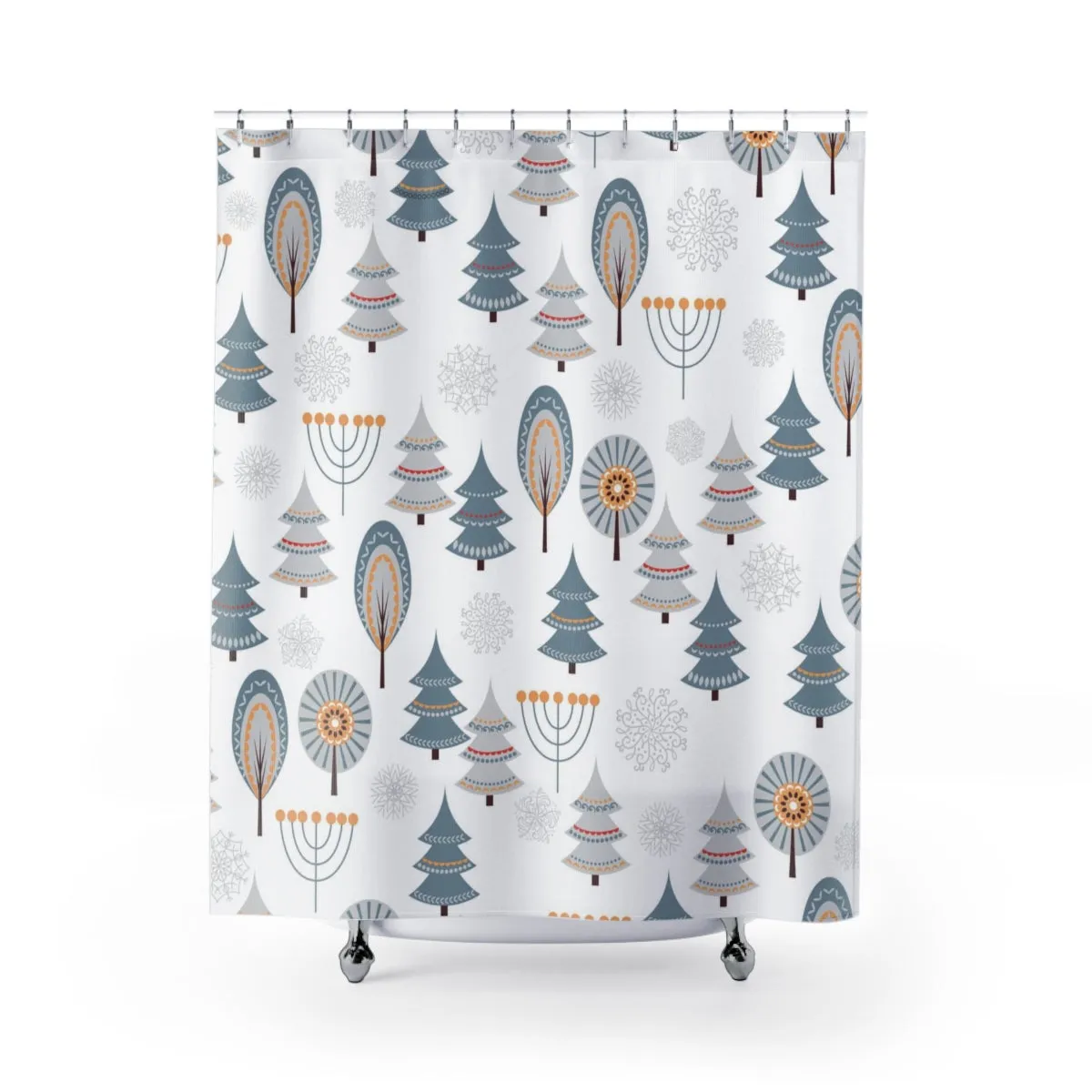 Christmas Shower Curtain | Gray White Forest Trees Lighting,Home Lighting