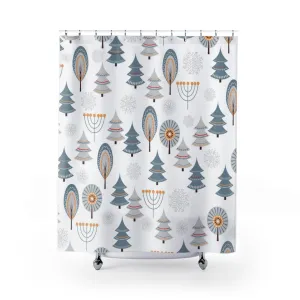 Christmas Shower Curtain | Gray White Forest Trees Lighting,Home Lighting
