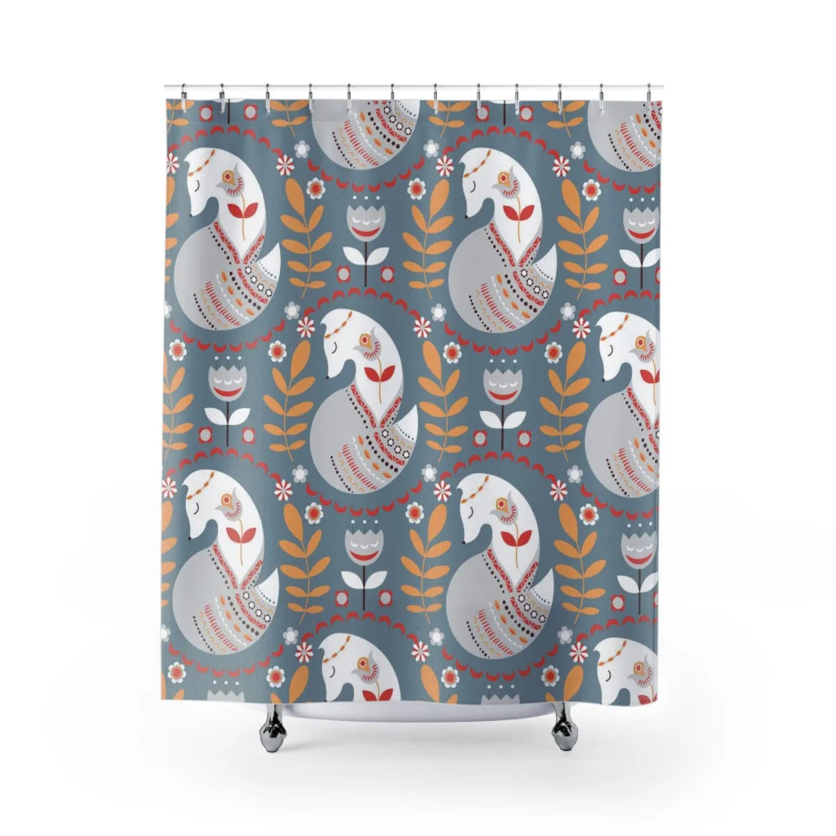 Christmas Shower Curtain | Gray White Red Nordic Fox Lighting,Home Lighting