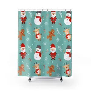 Christmas Shower Curtain | Green Reindeer Snowman Lighting,Home Lighting