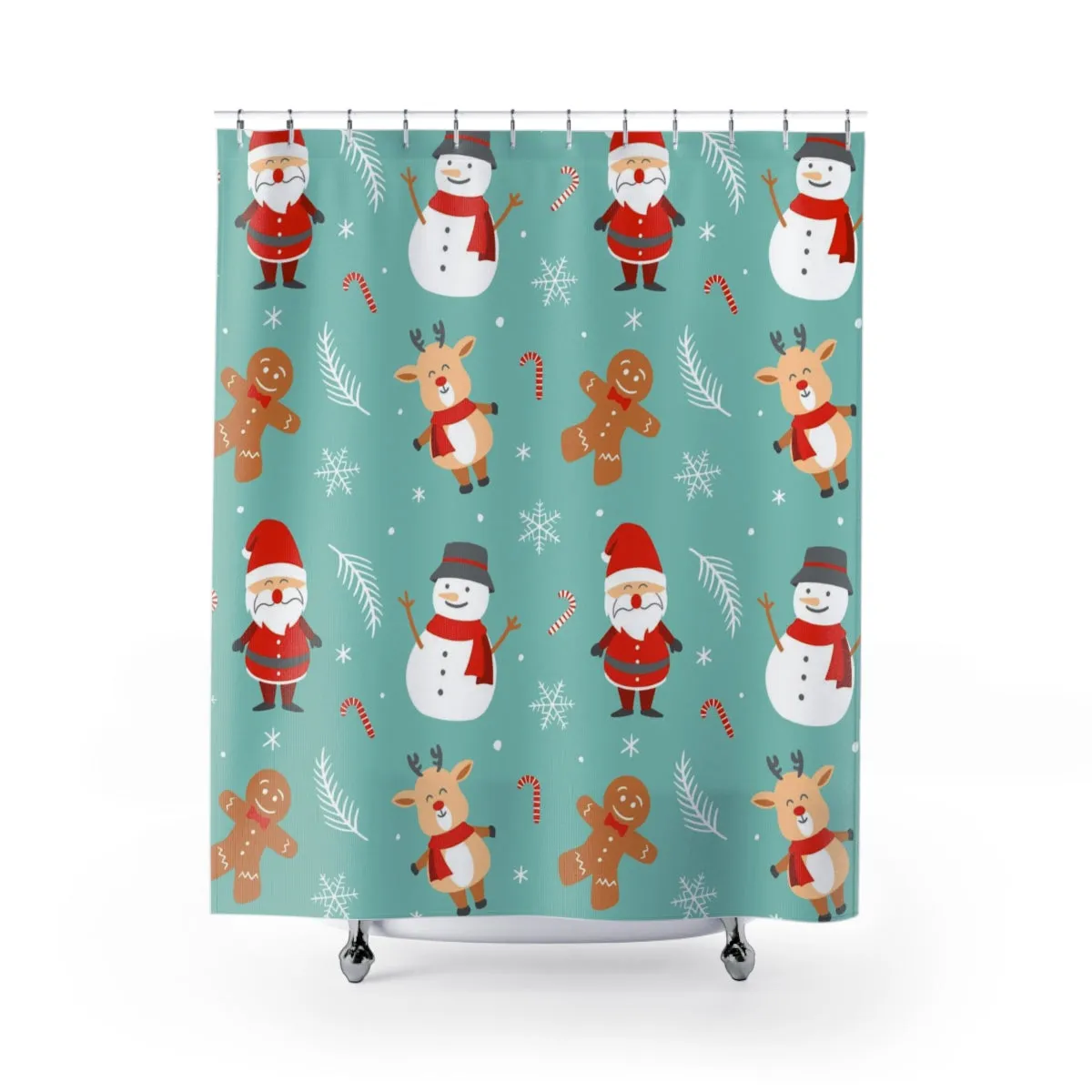 Christmas Shower Curtain | Green Reindeer Snowman Lighting,Home Lighting