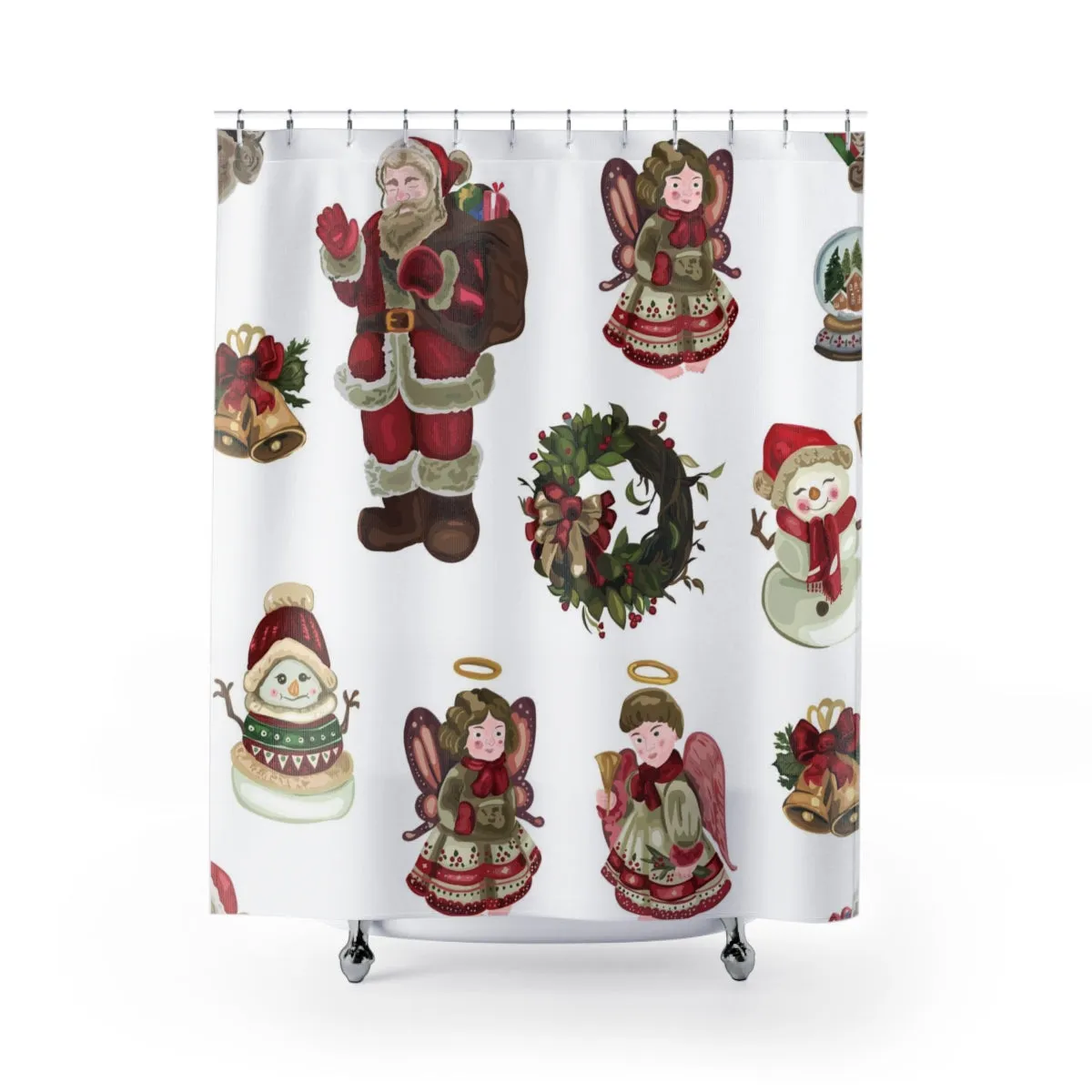Christmas Shower Curtain | Santa Christmas Wreath Lighting,Home Lighting