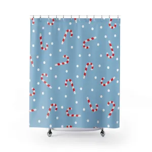 Christmas Shower Curtain | Sky Blue Candy Cane Lighting,Home Lighting