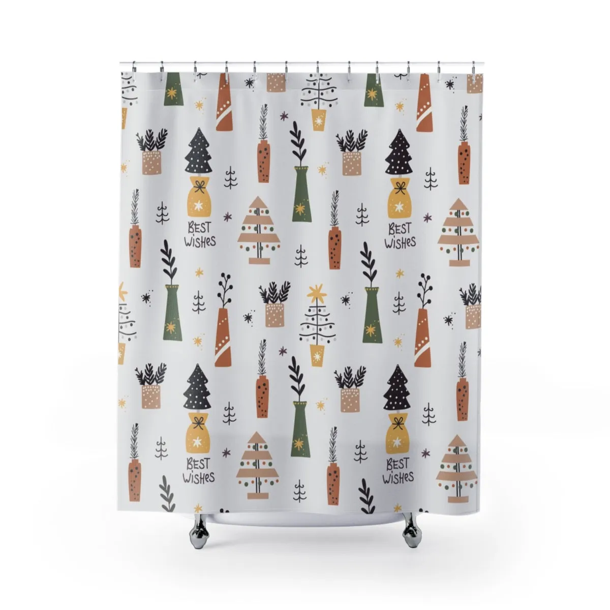Christmas Shower Curtain | White Cute Winter Ornaments Lighting,Home Lighting