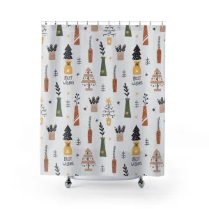 Christmas Shower Curtain | White Cute Winter Ornaments Lighting,Home Lighting
