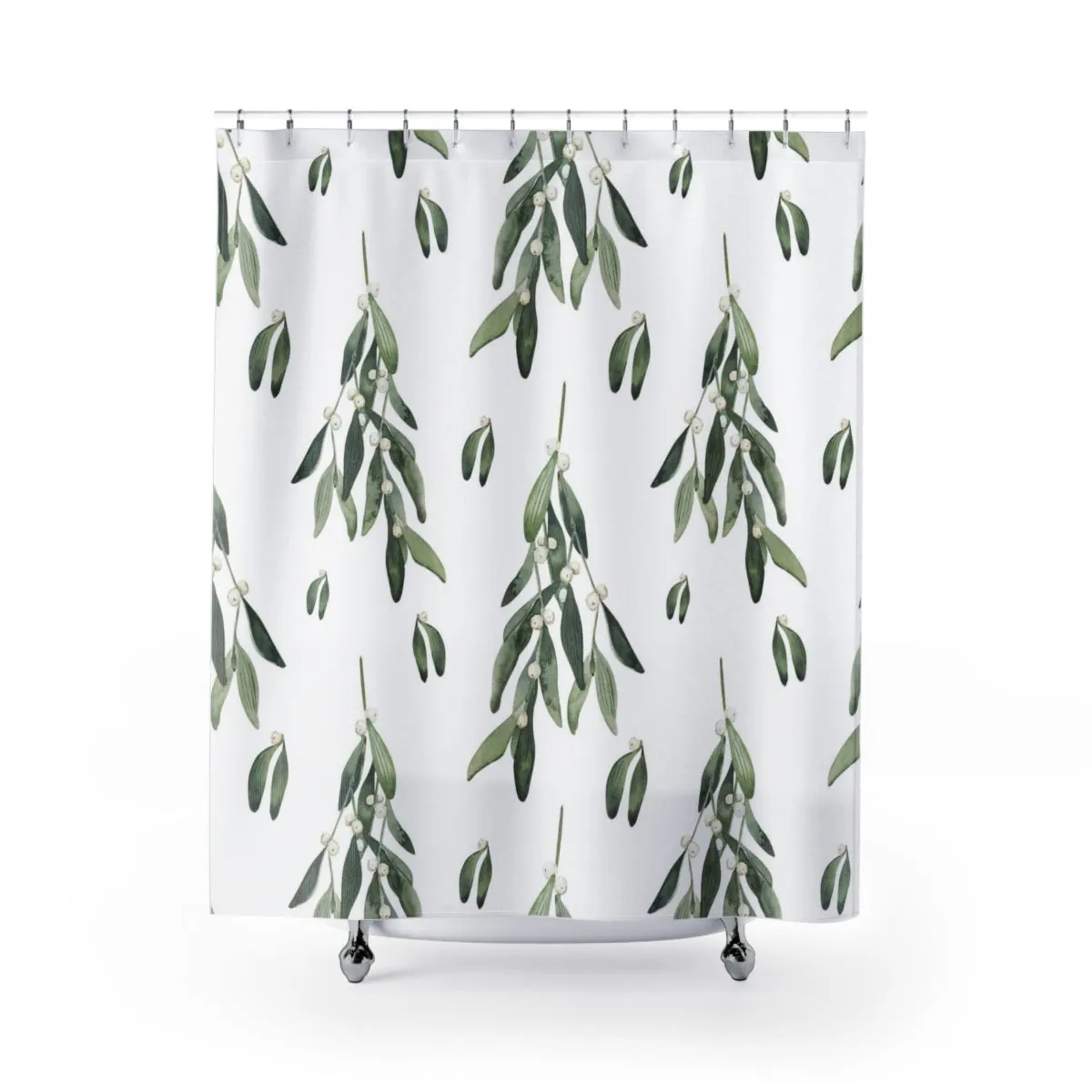 Christmas Shower Curtain | White Green Leaves Lighting,Home Lighting