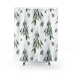 Christmas Shower Curtain | White Green Leaves Lighting,Home Lighting