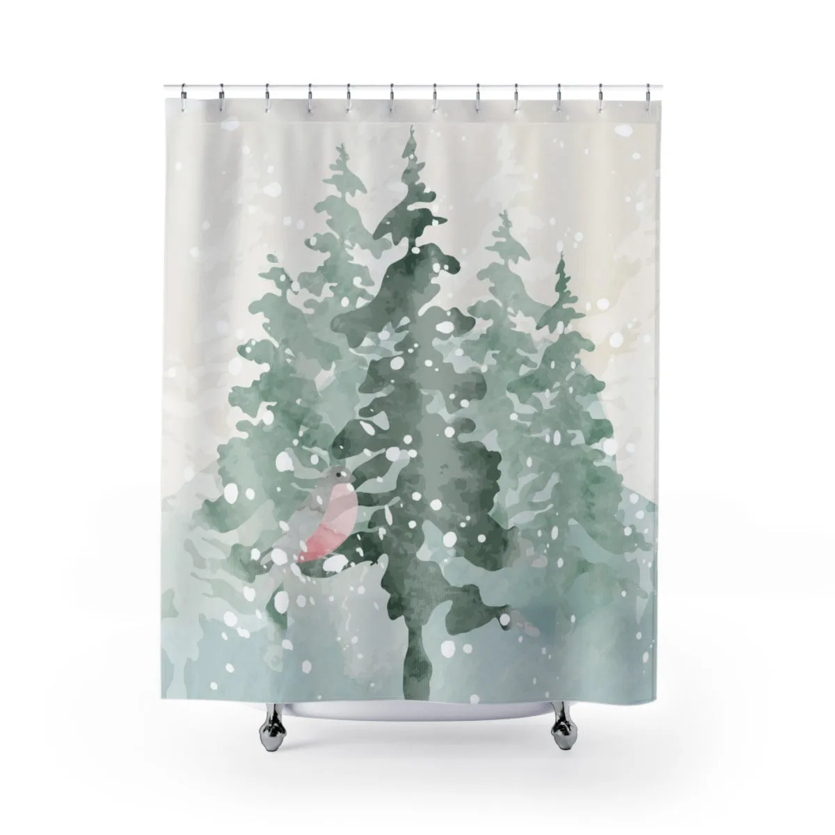 Christmas Shower Curtain | White Green Winter Trees Lighting,Home Lighting