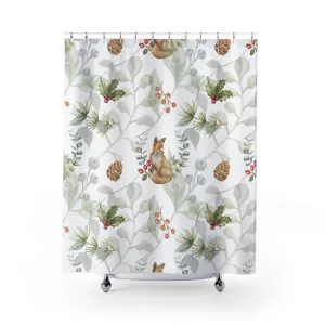 Christmas Shower Curtain | White Mistletoe Foxes Lighting,Home Lighting