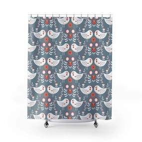 Christmas Shower Curtain | Gray White Nordic Folk Birds Lighting,Home Lighting