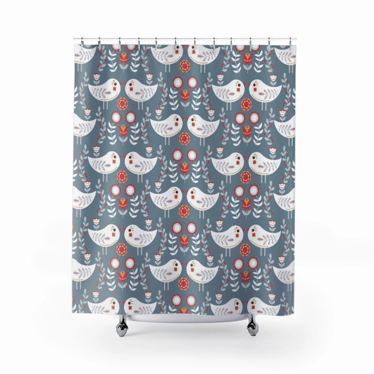 Christmas Shower Curtain | Gray White Nordic Folk Birds Lighting,Home Lighting