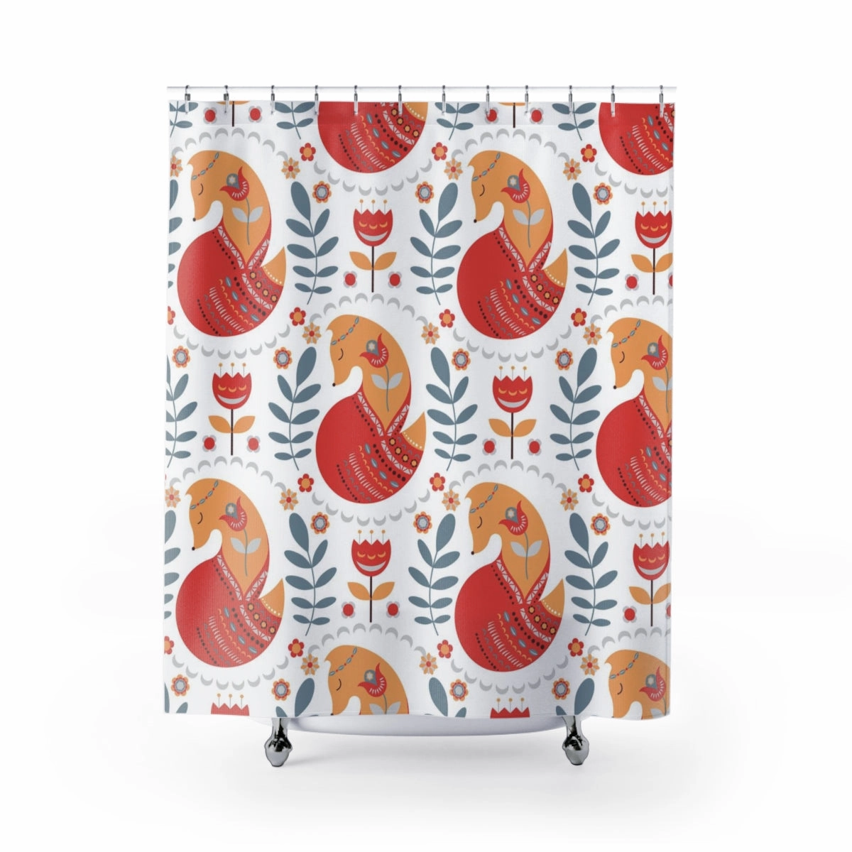 Christmas Shower Curtain | Orange White Red Nordic Fox Lighting,Home Lighting