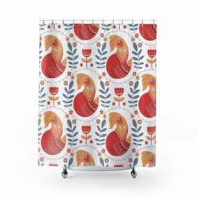 Christmas Shower Curtain | Orange White Red Nordic Fox Lighting,Home Lighting