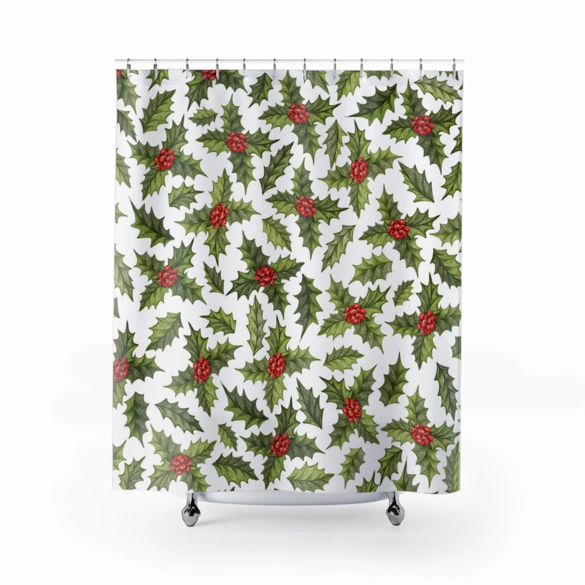 Christmas Shower Curtain | White Green Red Mistletoe Lighting,Home Lighting