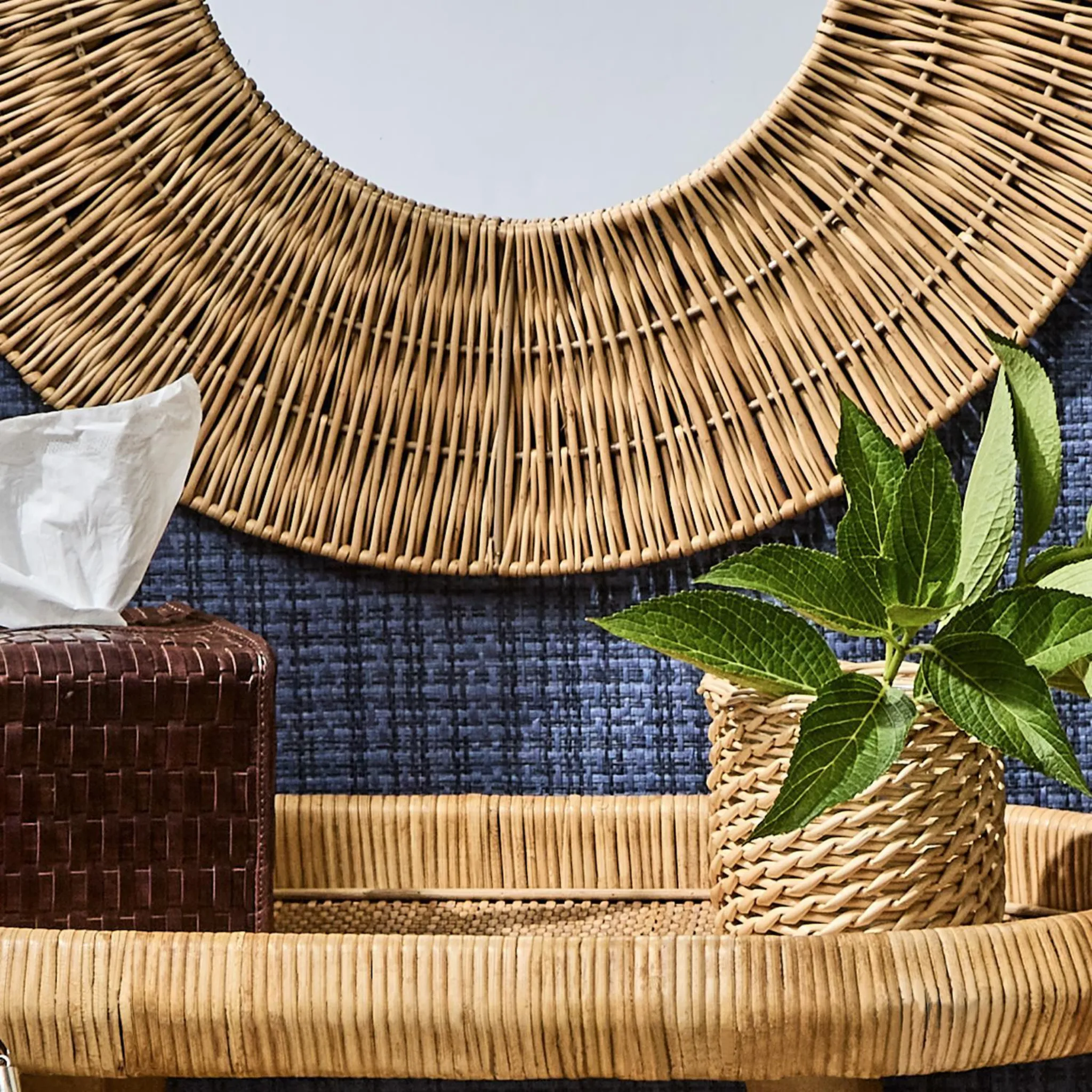 Circular Hand-Crafted Wicker Wall Mirror