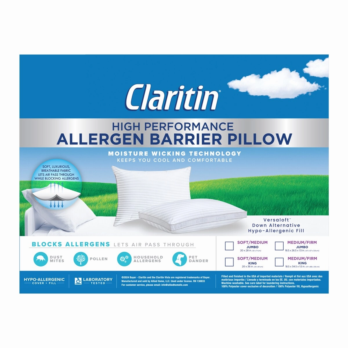 Claritin Ultimate Allergen Barrier Down Alternative Firm Pillow with Gusset - WHITE