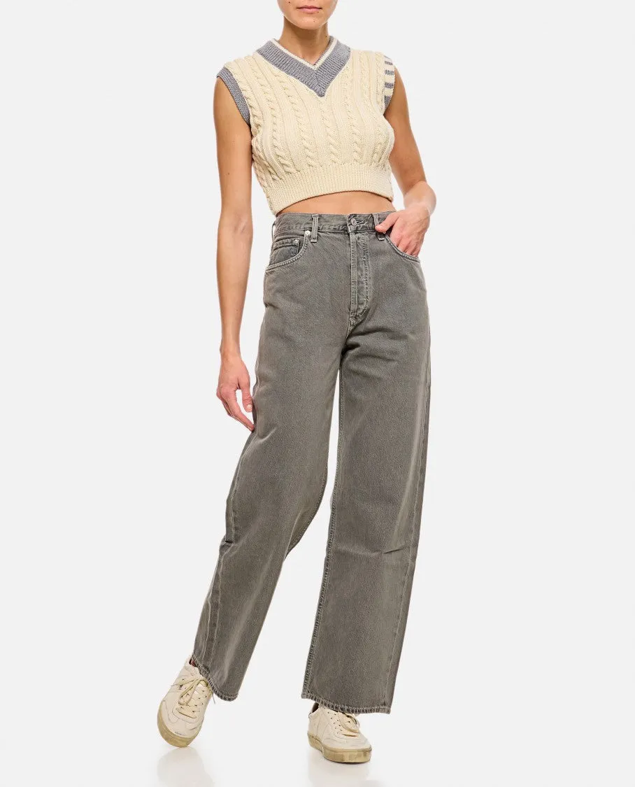 Classic Baby Cable Stitch Cropped V Neck Pullover