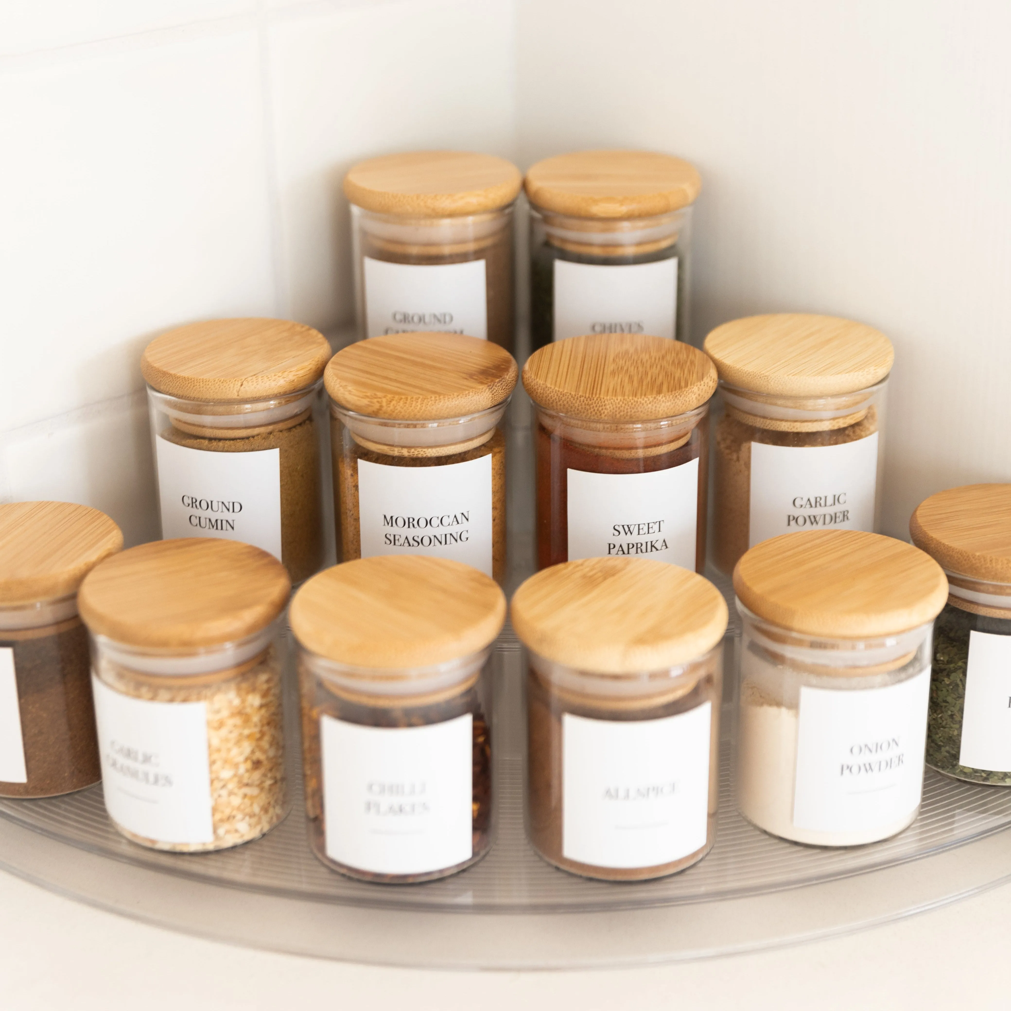 Clear 3-Tier Corner Spice Rack with 12x 75ml Spice Jars