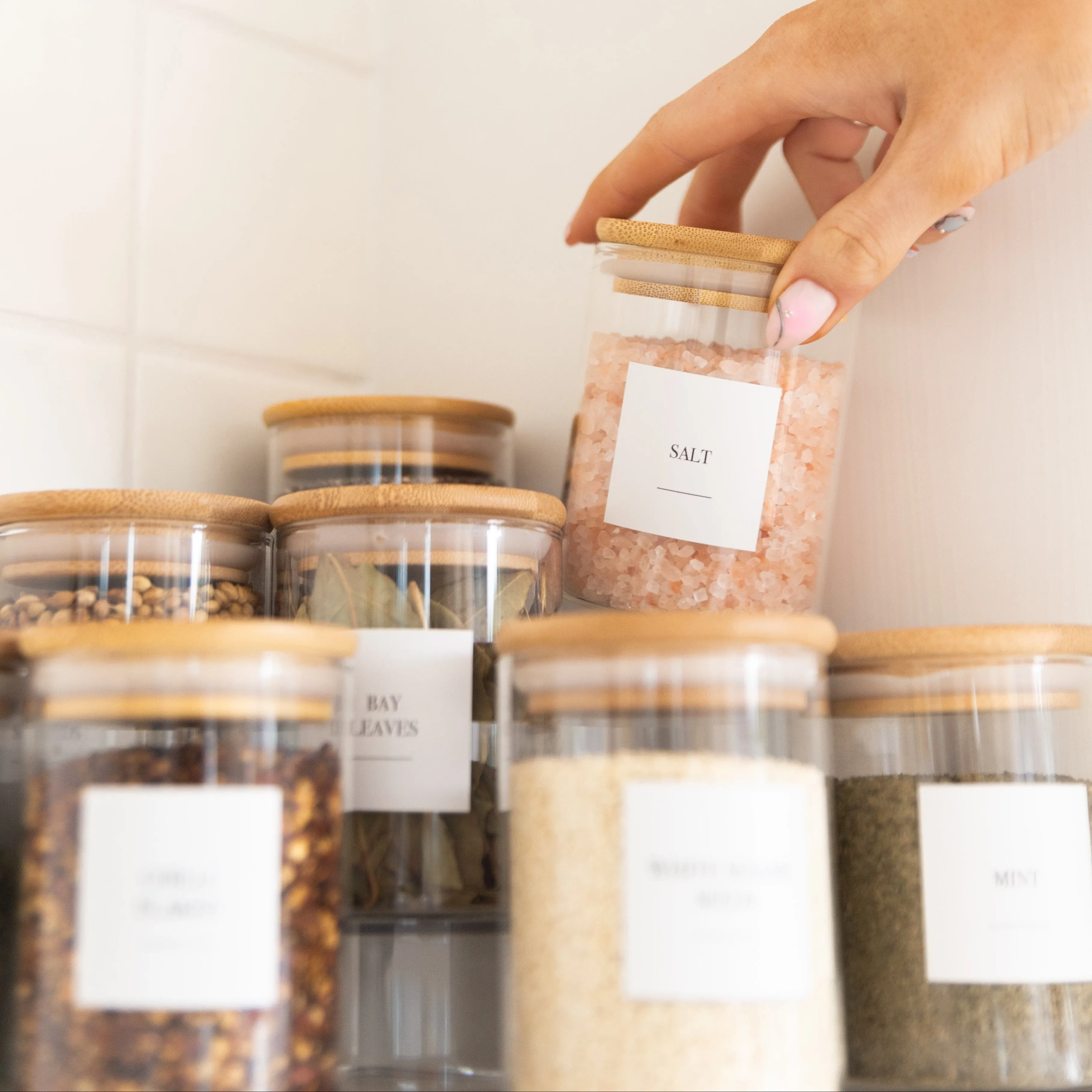 Clear 3-Tier Corner Spice Rack with 8x 200ml Spice Jars