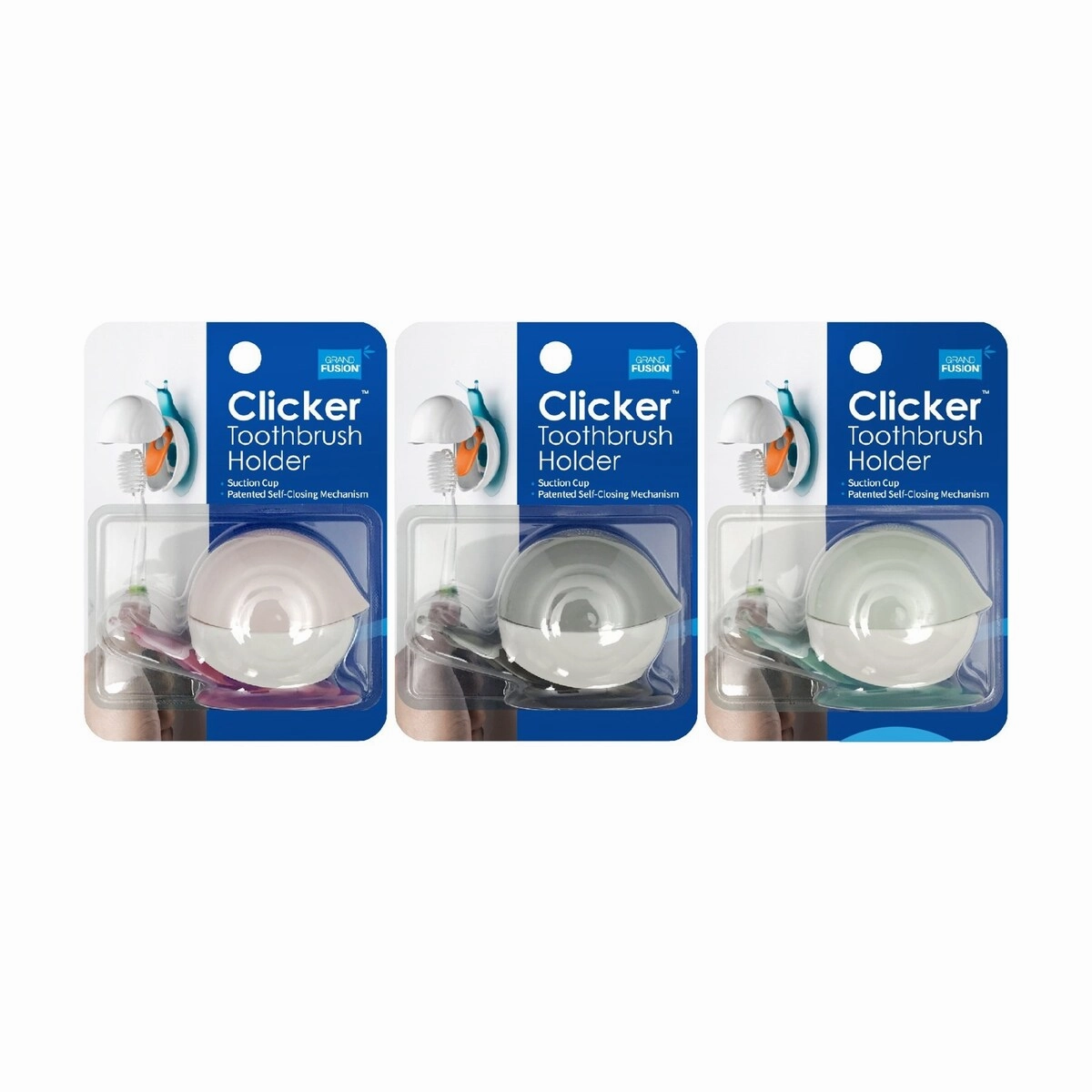 Clicker Toothbrush Holder 3 pk - Assorted