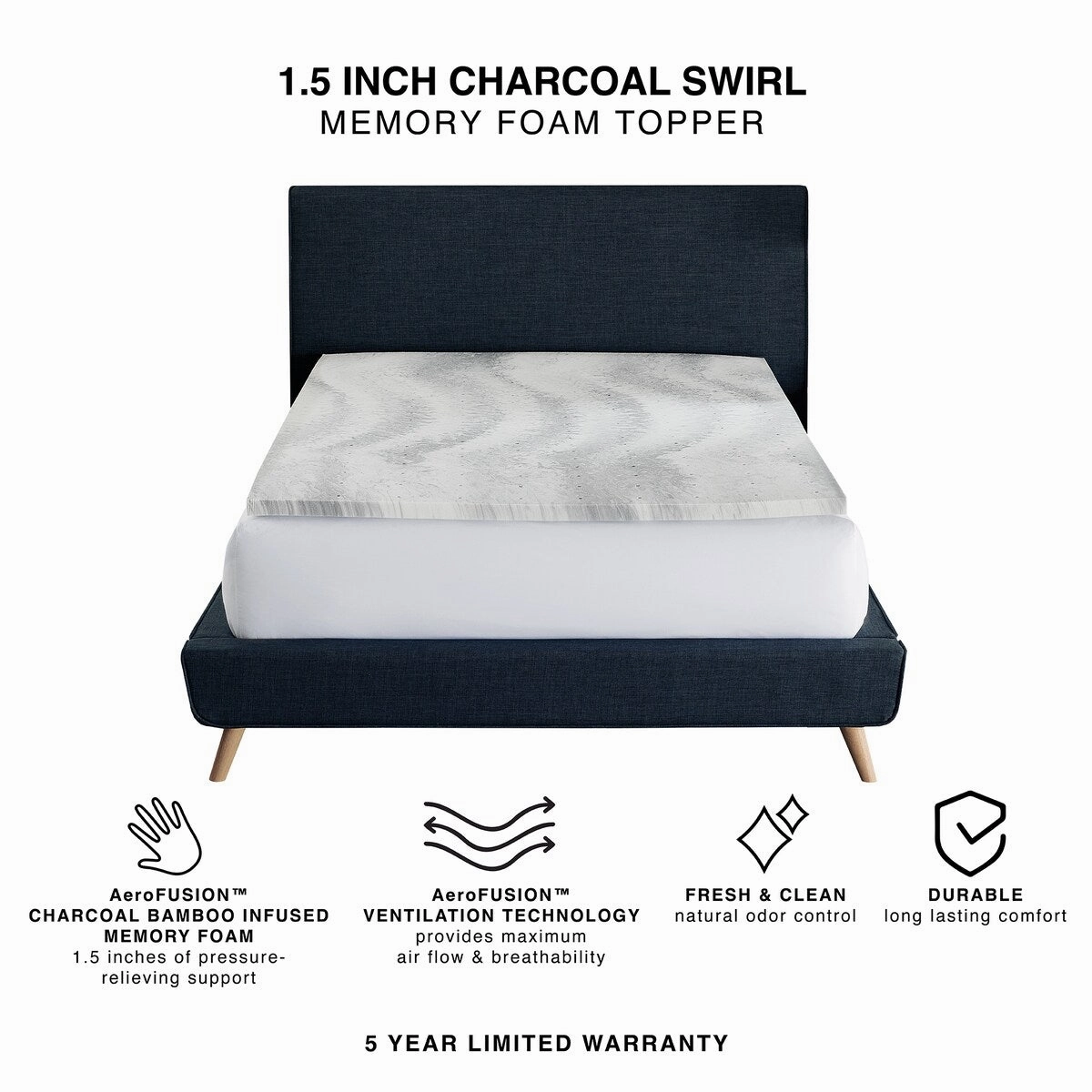 CLOSEOUT Bodipedic 1.5-Inch Charcoal Swirl Memory Foam Mattress Topper