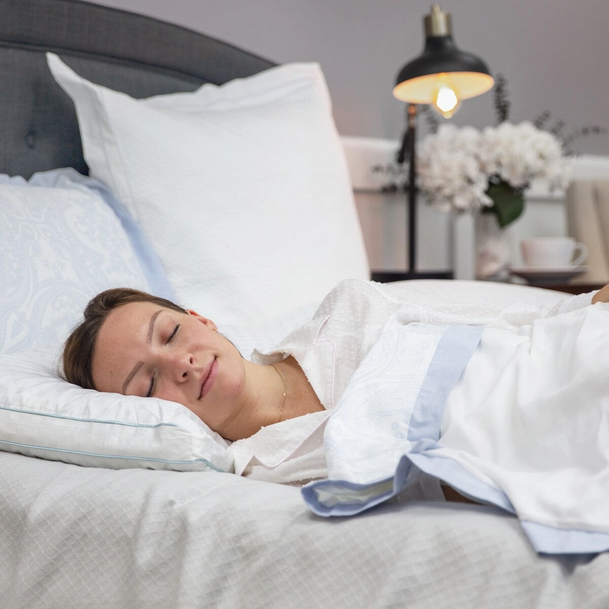 CLOSEOUT SensorPEDIC Luxury Dual Comfort Reversible Bed Pillow with 400 Thread Count Cotton Cover - White