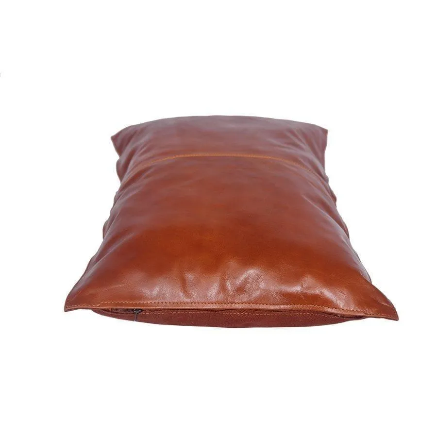Cognac Brown Leather Lumbar Pillow
