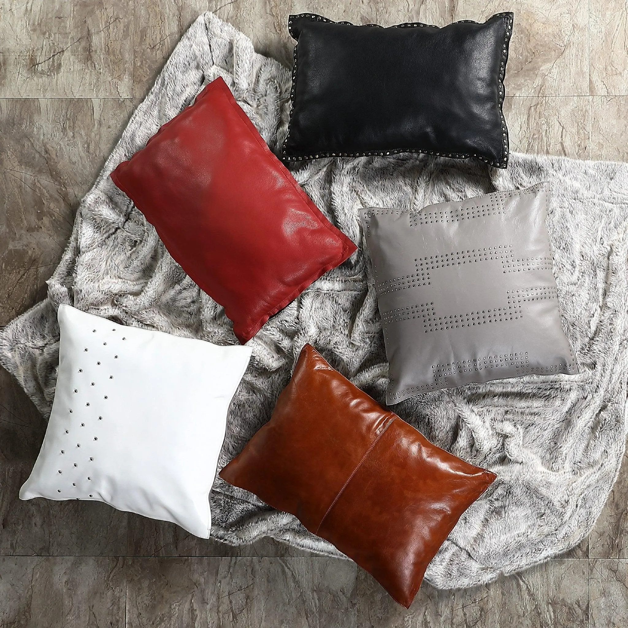 Cognac Brown Leather Lumbar Pillow