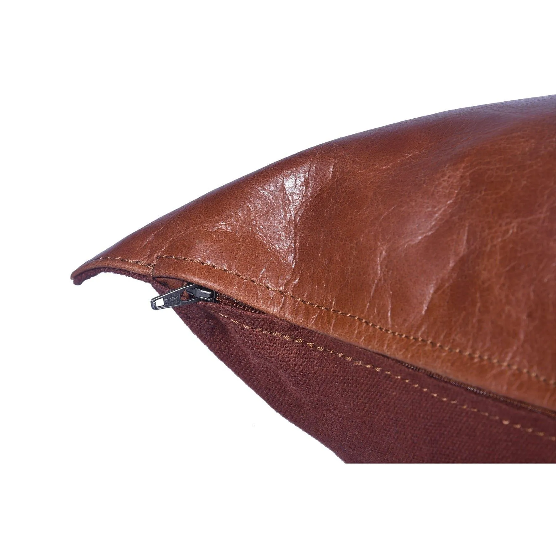 Cognac Brown Leather Lumbar Pillow