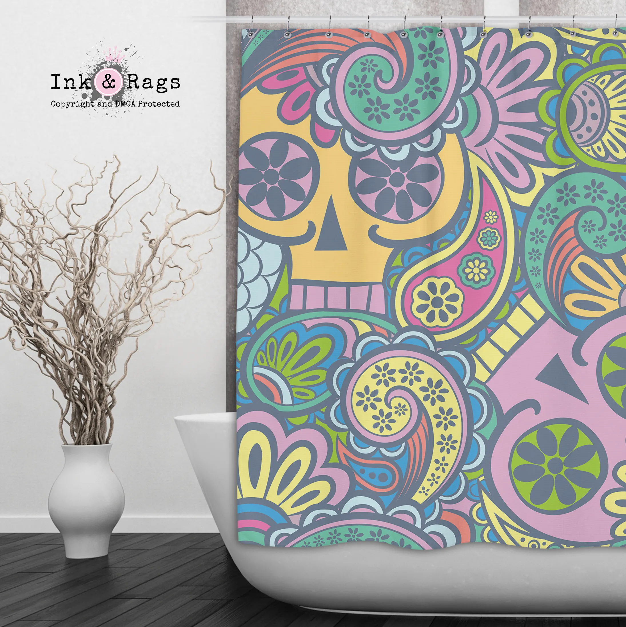 Colorful Psychedelic Skull Shower Curtains and Optional Bath Mats Lighting,Lamps Fixtures