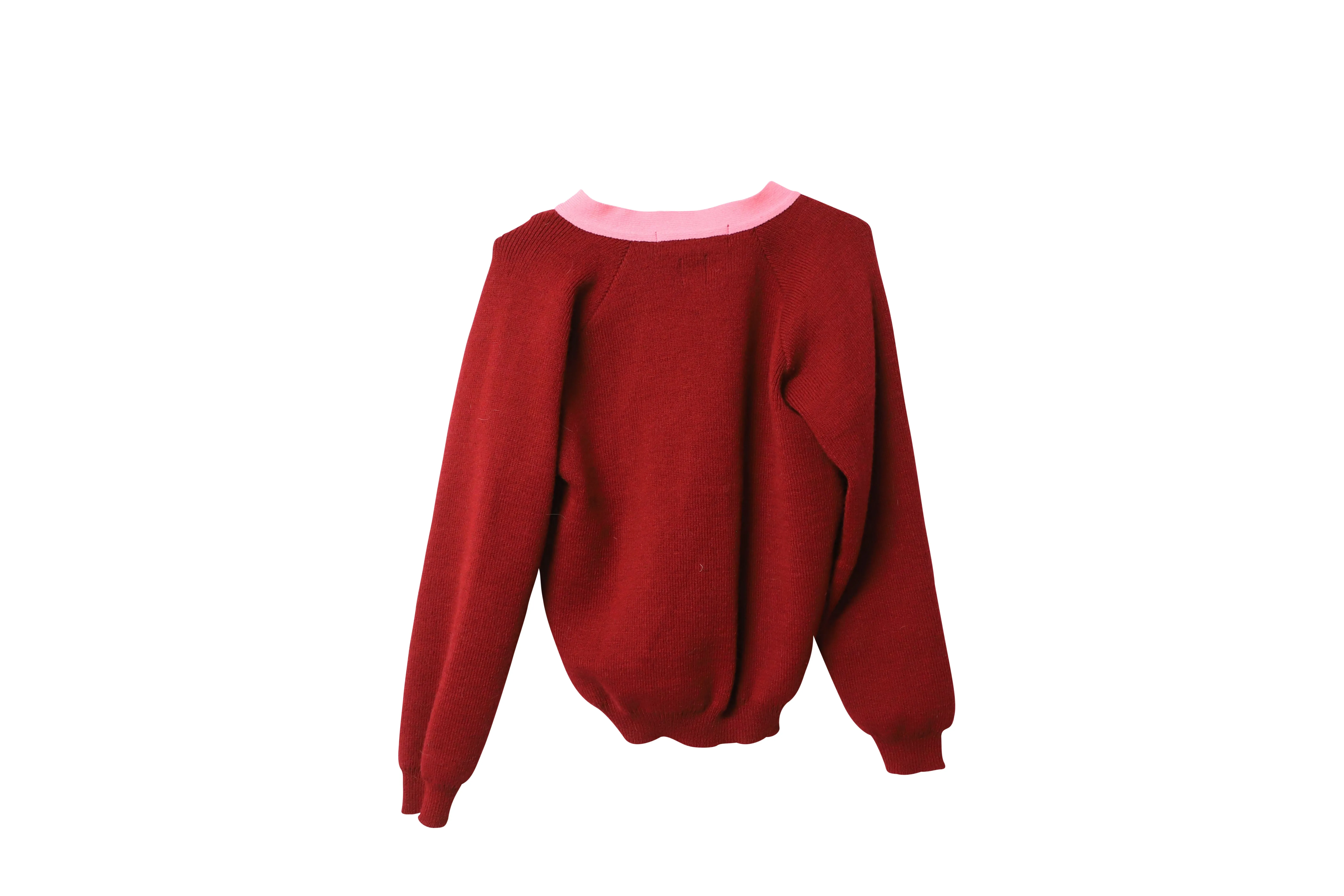 Comme des Garons Girl x Lochaven of Scotland Knit Cardigan in Red and Pink Acrylic
