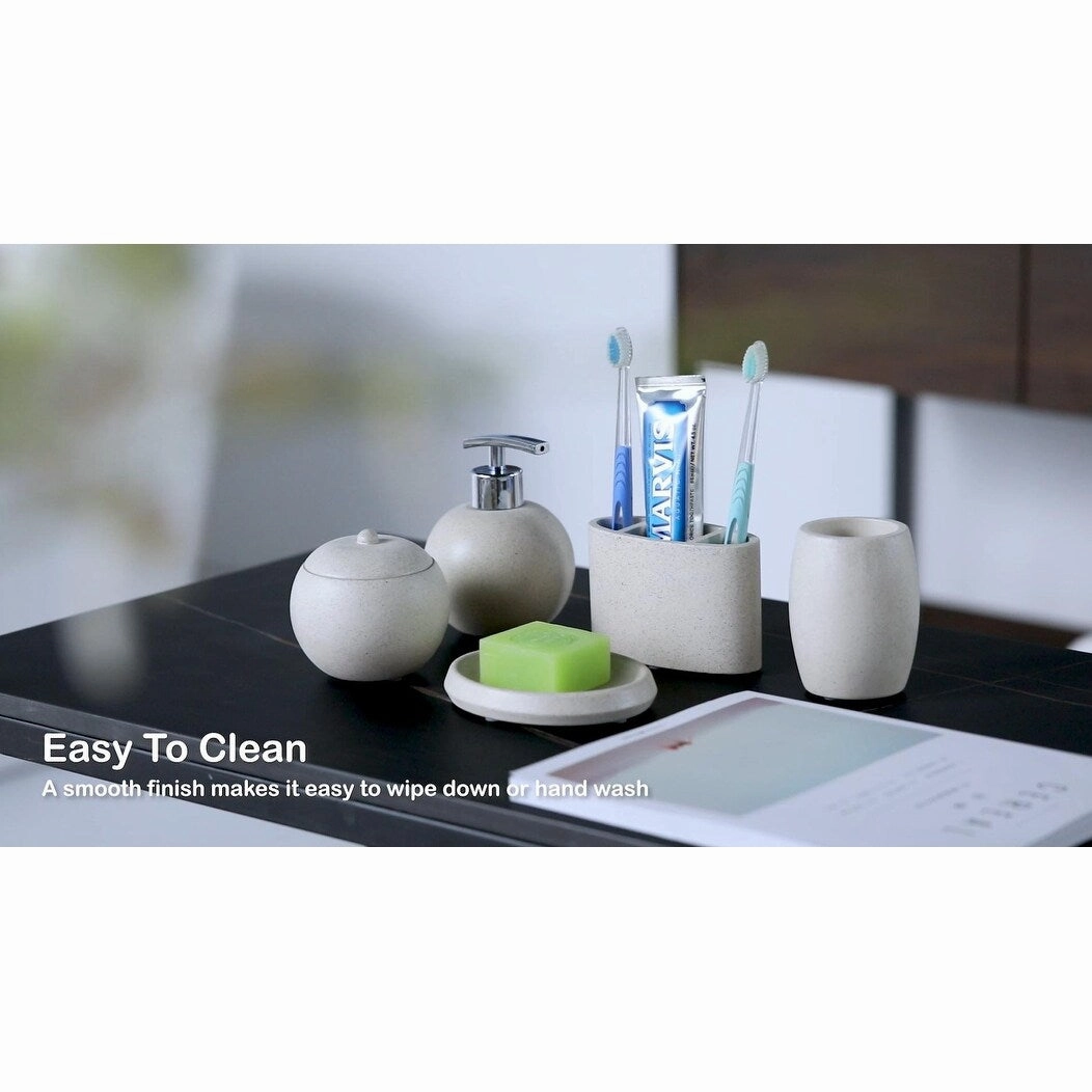 Concrete terrazzo Bath Accessory Set,White Sandstone Color